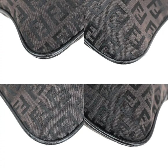 FENDI Logo Zucca Pattern Shoulder Bag Canvas Leather Black Brown Italy 32KA326 - Picture 7 of 13